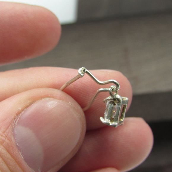 Sterling Silver Square CZ Diamond Earrings Vintage - Picture 4 of 7